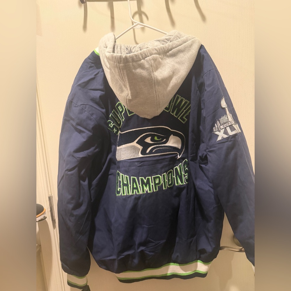 Seattle Seahawks Superbowl 48 Champions 2XL  Blue zip Jacket New Men xxl new nwt